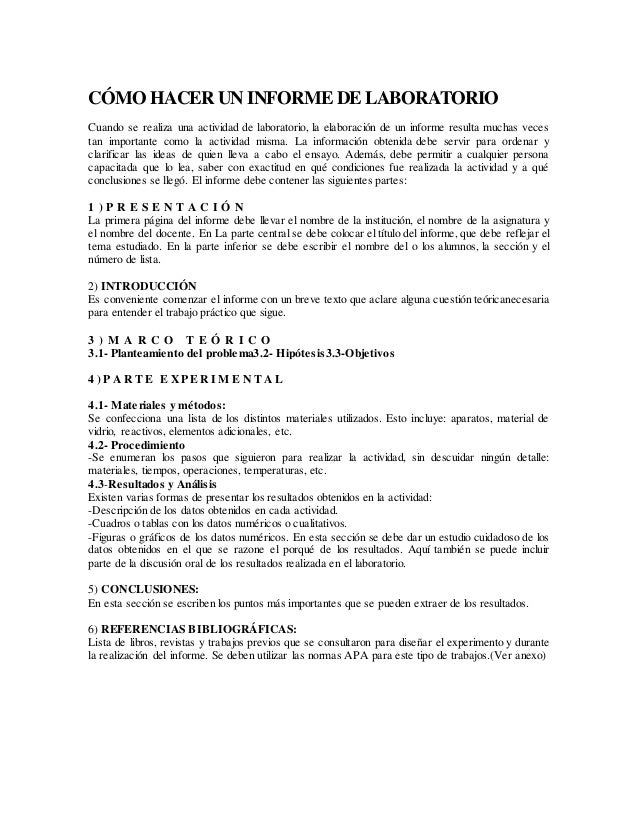 Cómo Hacer Un Informe De Laboratorio 1