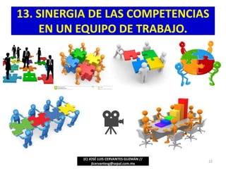 (C) JOSÉ LUIS CERVANTES GUZMÁN //
jlcervantesg@sepal.com.mx
22
13. SINERGIA DE LAS COMPETENCIAS
EN UN EQUIPO DE TRABAJO.
 