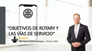 "OBJETIVOS DE ROTARY Y
LAS VÍAS DE SERVICIO"
PONENTE:
PGD Juan Carlos Contreras – Distrito 4455
 