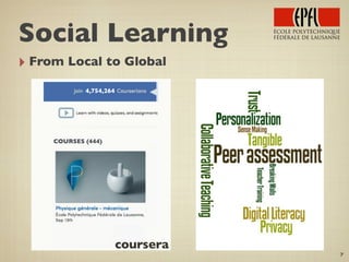 ‣ From Local to Global
7
coursera
COURSES (444)
4,754,264
Social Learning
 