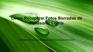 Cómo Recuperar Fotos Borradas de 
Panasonic Lumix 
http://www.jiho.com/es/recuperacion/photo-recuperacion.html 
 