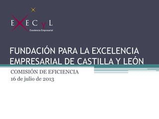 FUNDACIÓN PARA LA EXCELENCIA
EMPRESARIAL DE CASTILLA Y LEÓN
COMISIÓN DE EFICIENCIA
16 de julio de 2013
 