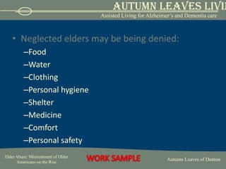 Sexual Abuse includes:Unwanted touchingSexual assault or batteryRapeCoerced nuditySexually explicit photographing (5).  Bruising around the breasts or genital area, venereal disease, vaginal or anal bleeding and torn or bloody undergarments are signs of sexual abuse (5).
