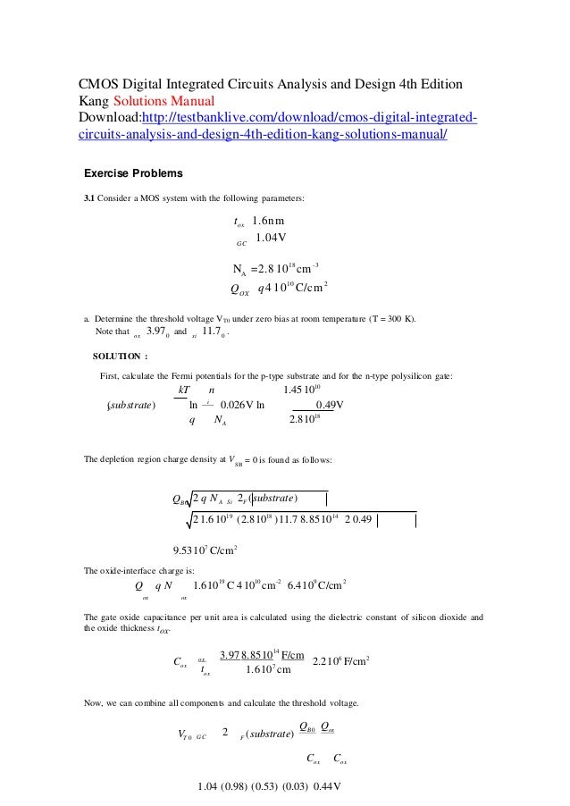 Cmos digital integrated circuits analysis and design 4th edition kang…