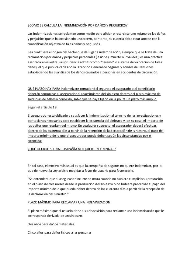 Cómo se calcula la indemnización por daños y perjuicios