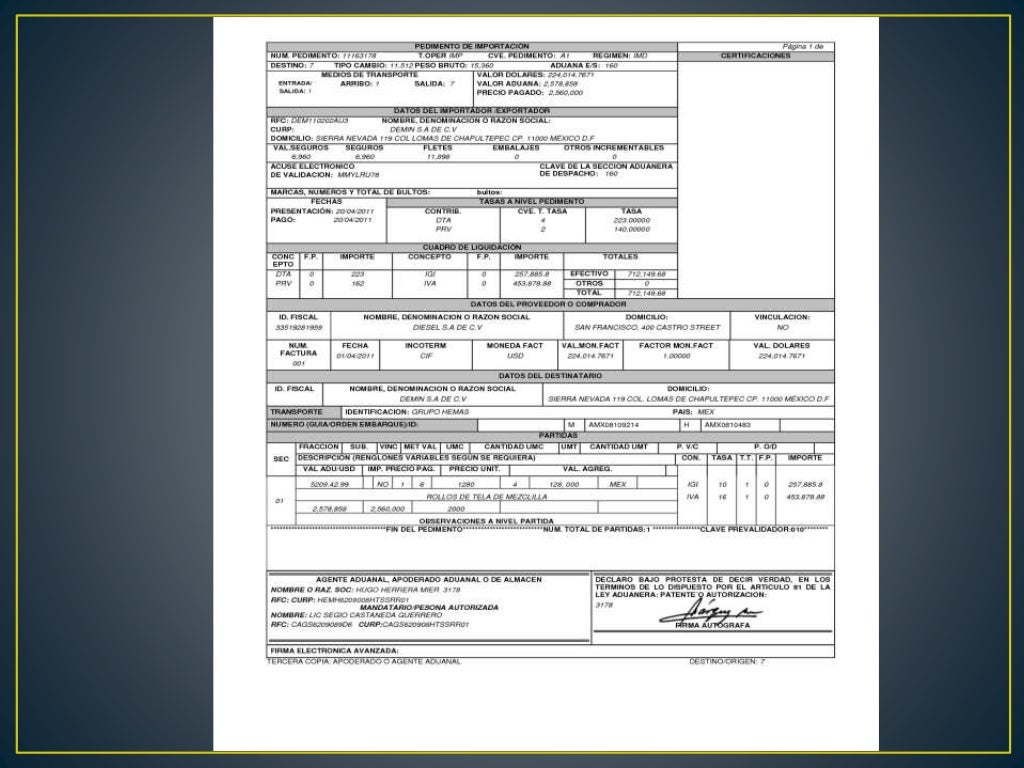 Cómo se llena un pedimento diaz solis
