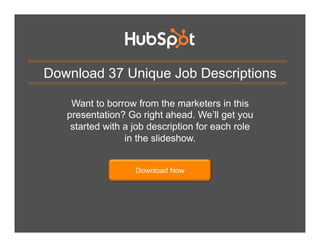 Download 37 Unique Job Descriptions
Want to borrow from the marketers in this
presentation? Go right ahead. We’ll get you
...