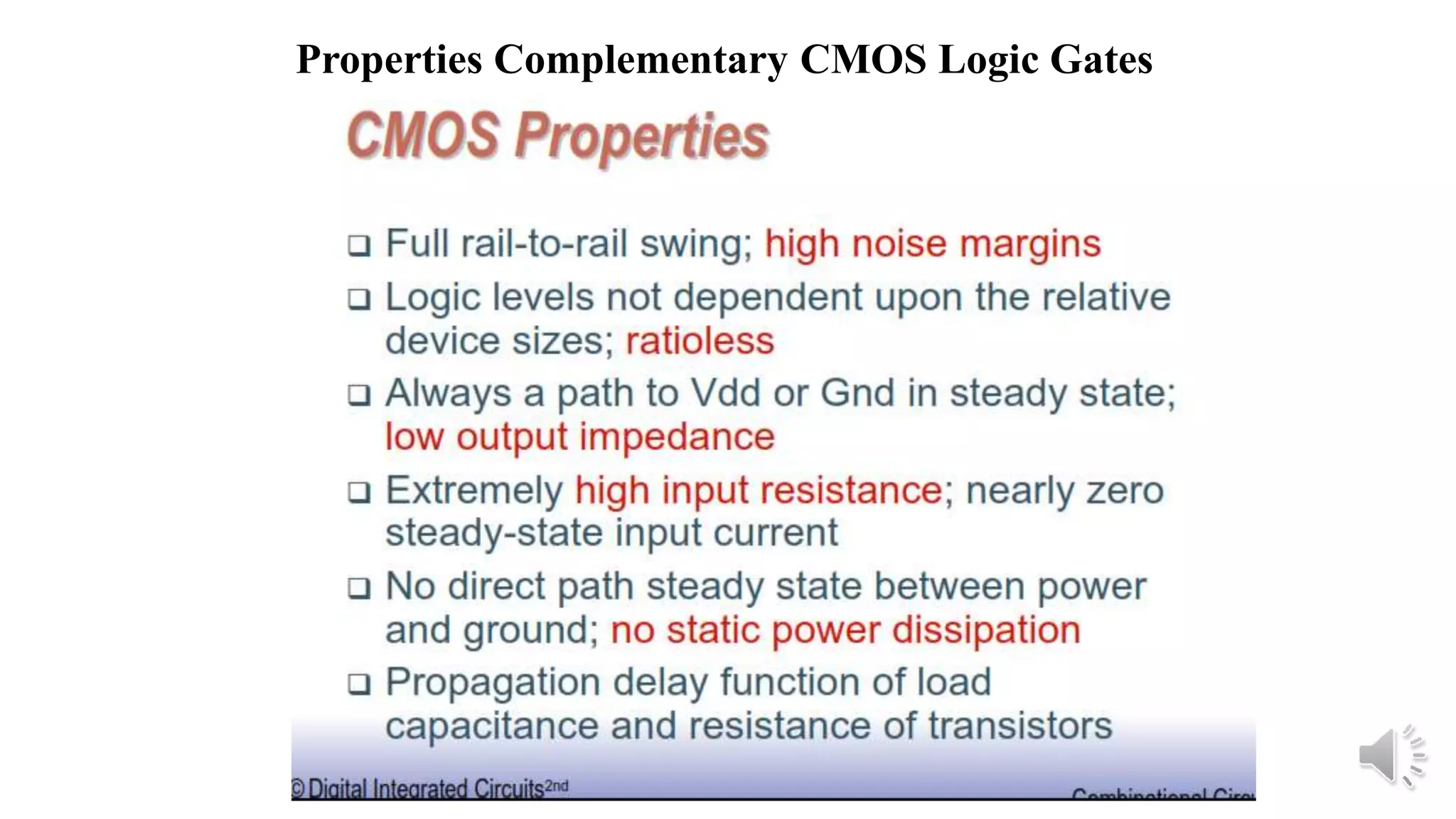Properties Complementary CMOS Logic Gates
 