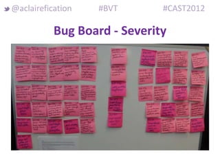 @aclairefication   #BVT       #CAST2012

           Bug Board - Severity
 