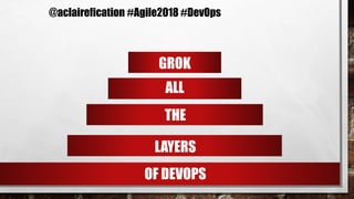 GROK
ALL
THE
LAYERS
OF DEVOPS
@aclairefication #Agile2018 #DevOps
 