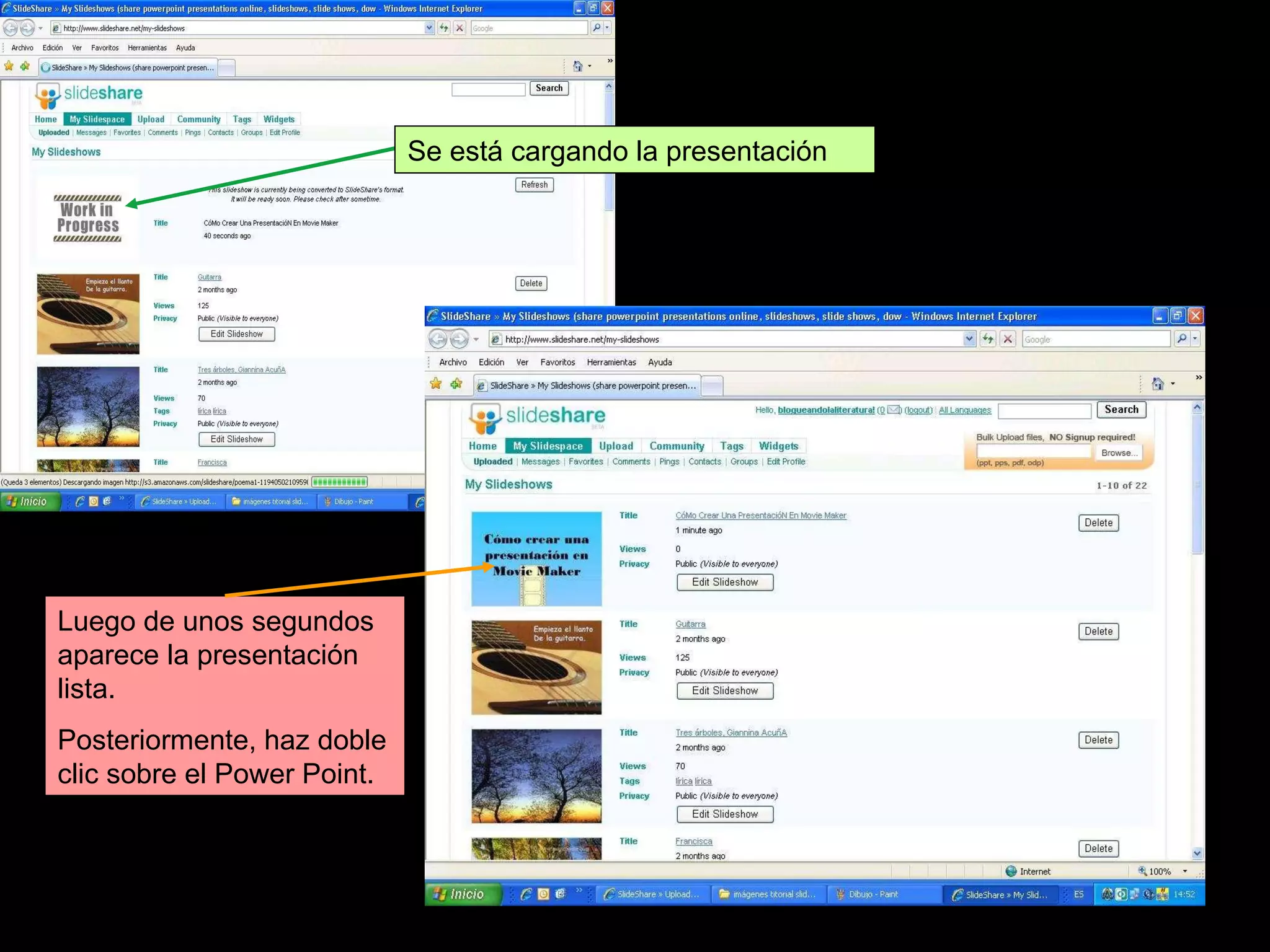 Se está cargando la presentación Luego de unos segundos aparece la presentación lista.  Posteriormente, haz doble clic sobre el Power Point.  