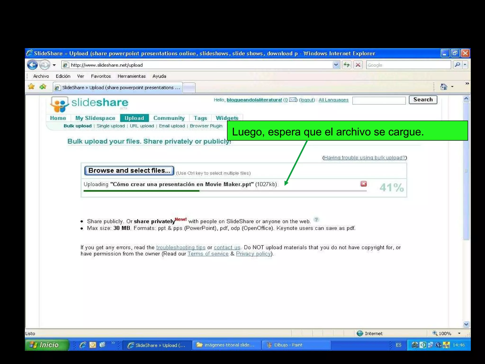 Luego, espera que el archivo se cargue.   