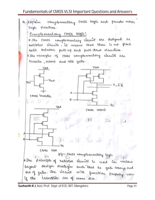Fundamentals of CMOS VLSI Important Questions and Answers
Sushanth K J, Asst. Prof. Dept. of ECE, BIT, Mangalore Page 31
 