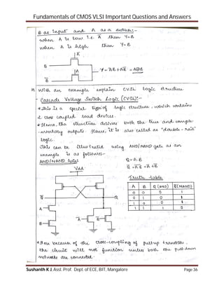 Fundamentals of CMOS VLSI Important Questions and Answers
Sushanth K J, Asst. Prof. Dept. of ECE, BIT, Mangalore Page 36
 