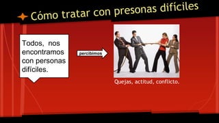 Quejas, actitud, conflicto.
Todos, nos
encontramos
con personas
difíciles.
percibimos
 