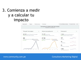 3. Comienza a medir
y a calcular tu
impacto
www.community.com.pe Consultora Marketing Digital
 