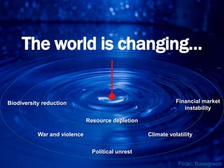 The world is changing… <br />Financial market instability<br />Biodiversity reduction<br />Resource depletion<br />War and...