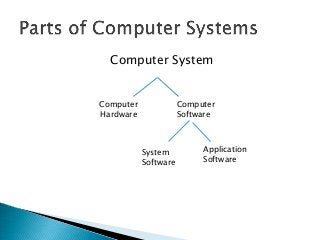 Computer System


Computer              Computer
Hardware              Software



           System          Application
           Software        Software
 
