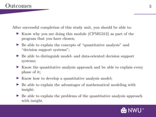Quantitative Support Comprehensive Introduction to Decision Support Systems and Quantitative ...