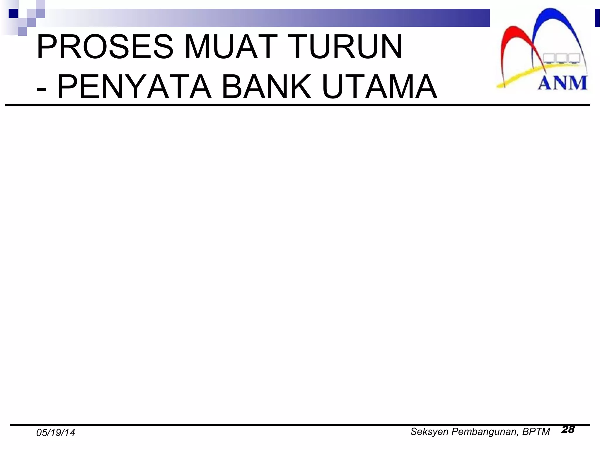 Seksyen Pembangunan, BPTM 2805/19/14
PROSES MUAT TURUN
- PENYATA BANK UTAMA
 