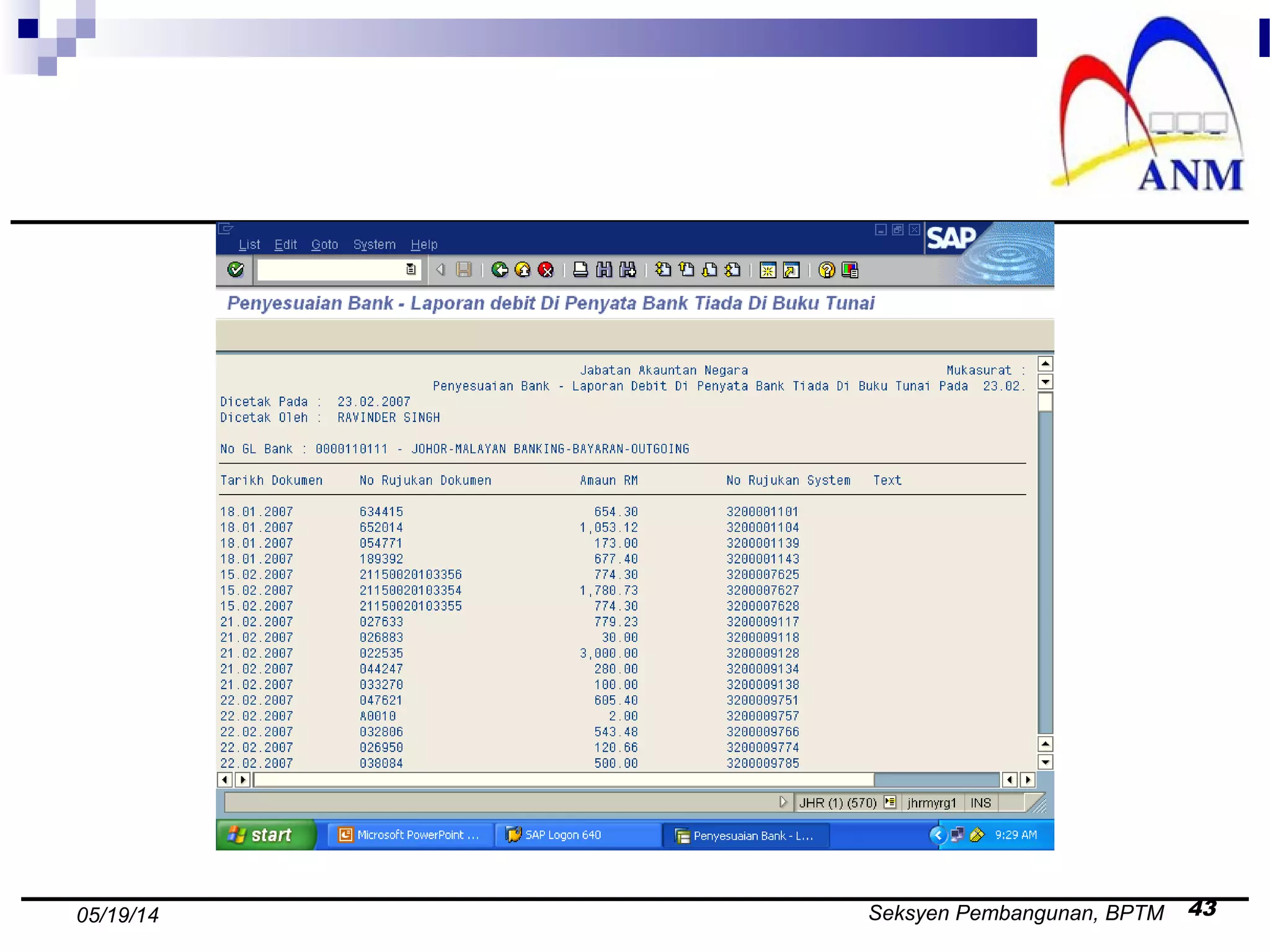 Seksyen Pembangunan, BPTM 4305/19/14
 