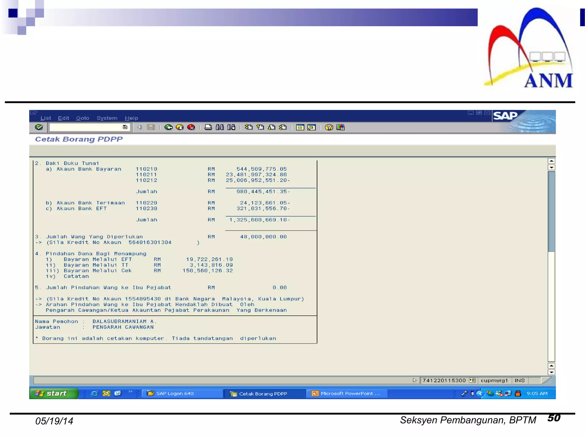 Seksyen Pembangunan, BPTM 5005/19/14
 