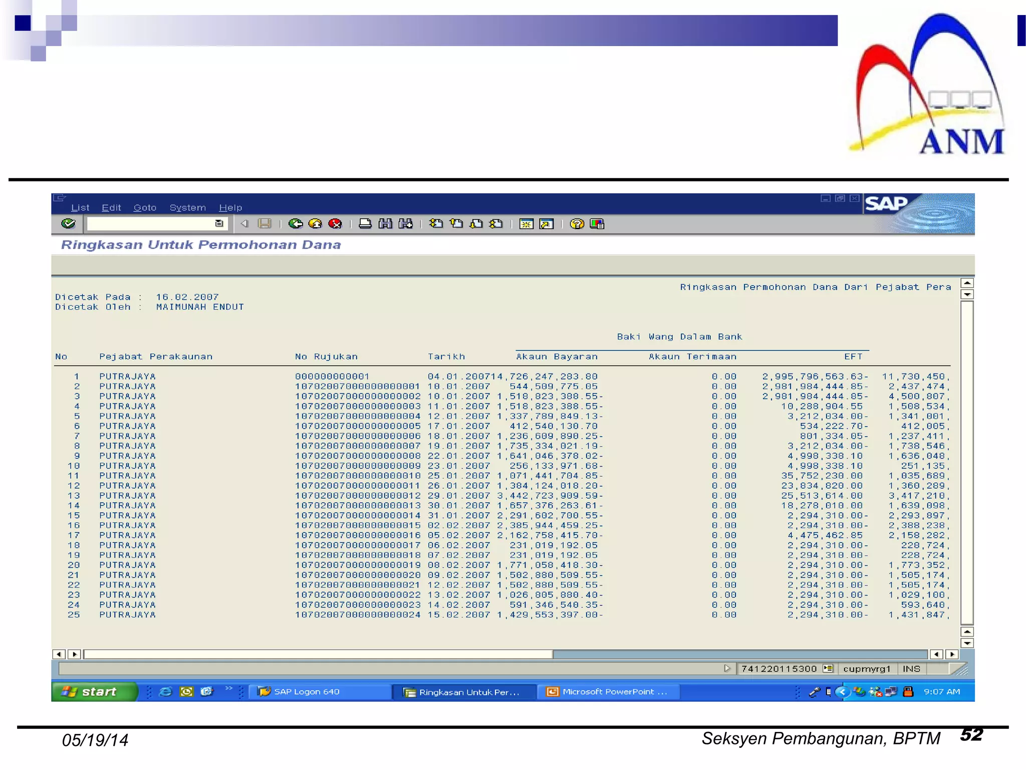 Seksyen Pembangunan, BPTM 5205/19/14
 