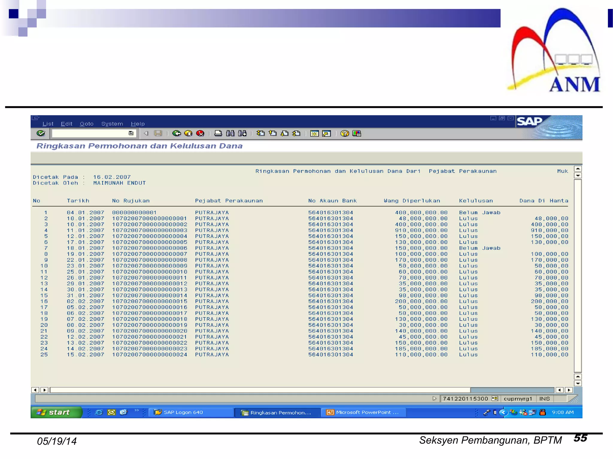 Seksyen Pembangunan, BPTM 5505/19/14
 