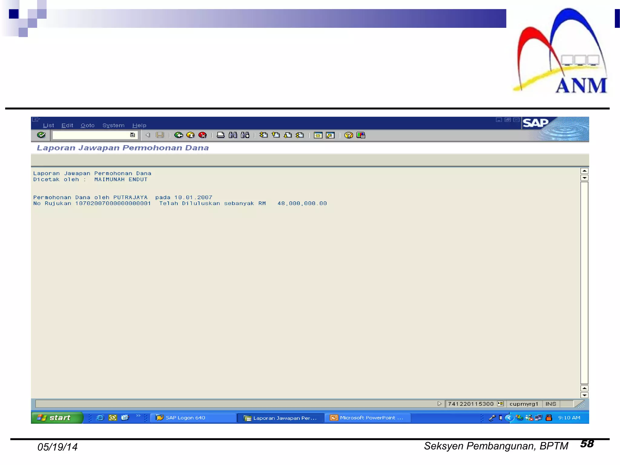 Seksyen Pembangunan, BPTM 5805/19/14
 