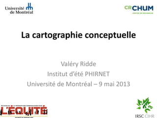 La cartographie conceptuelle
Valéry Ridde
Institut d’été PHIRNET
Université de Montréal – 9 mai 2013
 