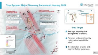 16
Two rigs stepping out
along strike to the SE.
Porphyry unit overprinted by
high-grade sheeted CBM
veins.
1.4 kilometers of strike and
open for further expansion.
Trap Target
Trap System: Major Discovery Announced January 2024
 