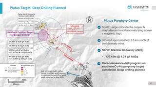 Plutus Target: Deep Drilling Planned
South: Large coincidental copper &
molybdenum in-soil anomaly lying above
a magnetic high.
Located approximately 1.5 km north of
the Marmato mine.
North: Breccia discovery (2023)
• 136.45m @ 1.31 g/t AuEq
Reconnaissance drill program on
southern Cu-Au porphyry target
completed. Deep drilling planned
Plutus Porphyry Center
17
 