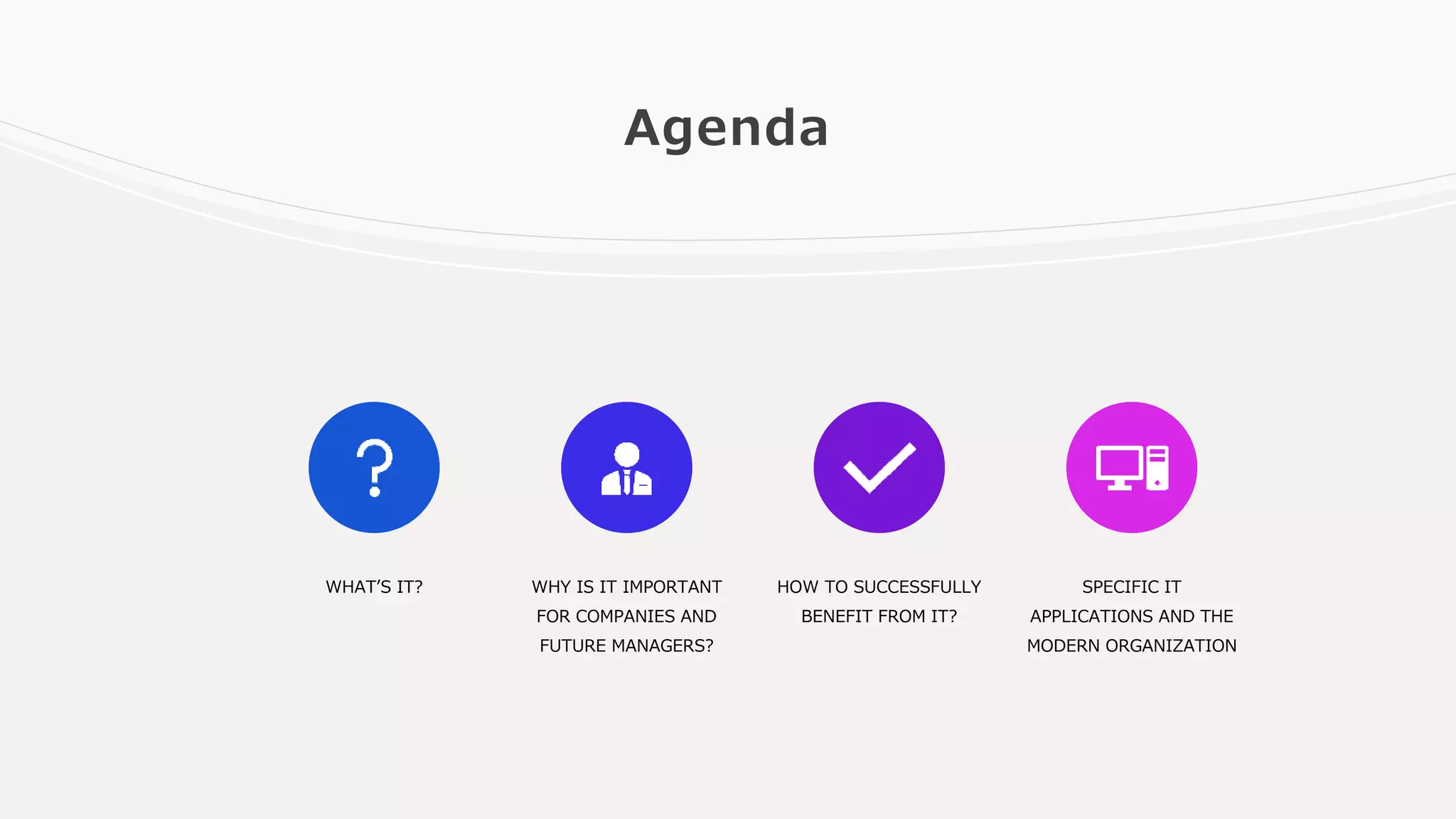 Agenda
WHAT’S IT? WHY IS IT IMPORTANT
FOR COMPANIES AND
FUTURE MANAGERS?
HOW TO SUCCESSFULLY
BENEFIT FROM IT?
SPECIFIC IT
APPLICATIONS AND THE
MODERN ORGANIZATION
 