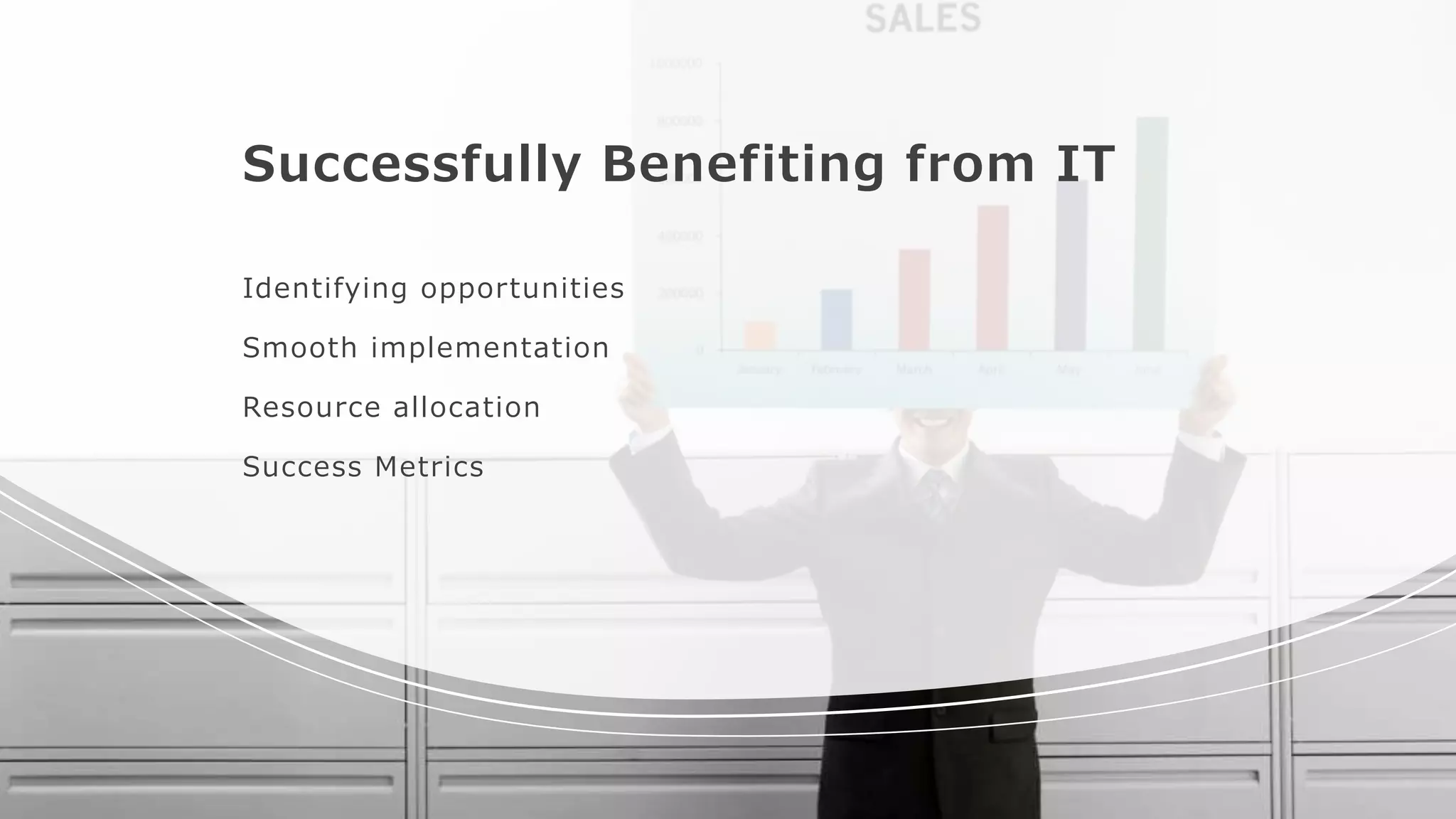 Successfully Benefiting from IT
Identifying opportunities
Smooth implementation
Resource allocation
Success Metrics
 