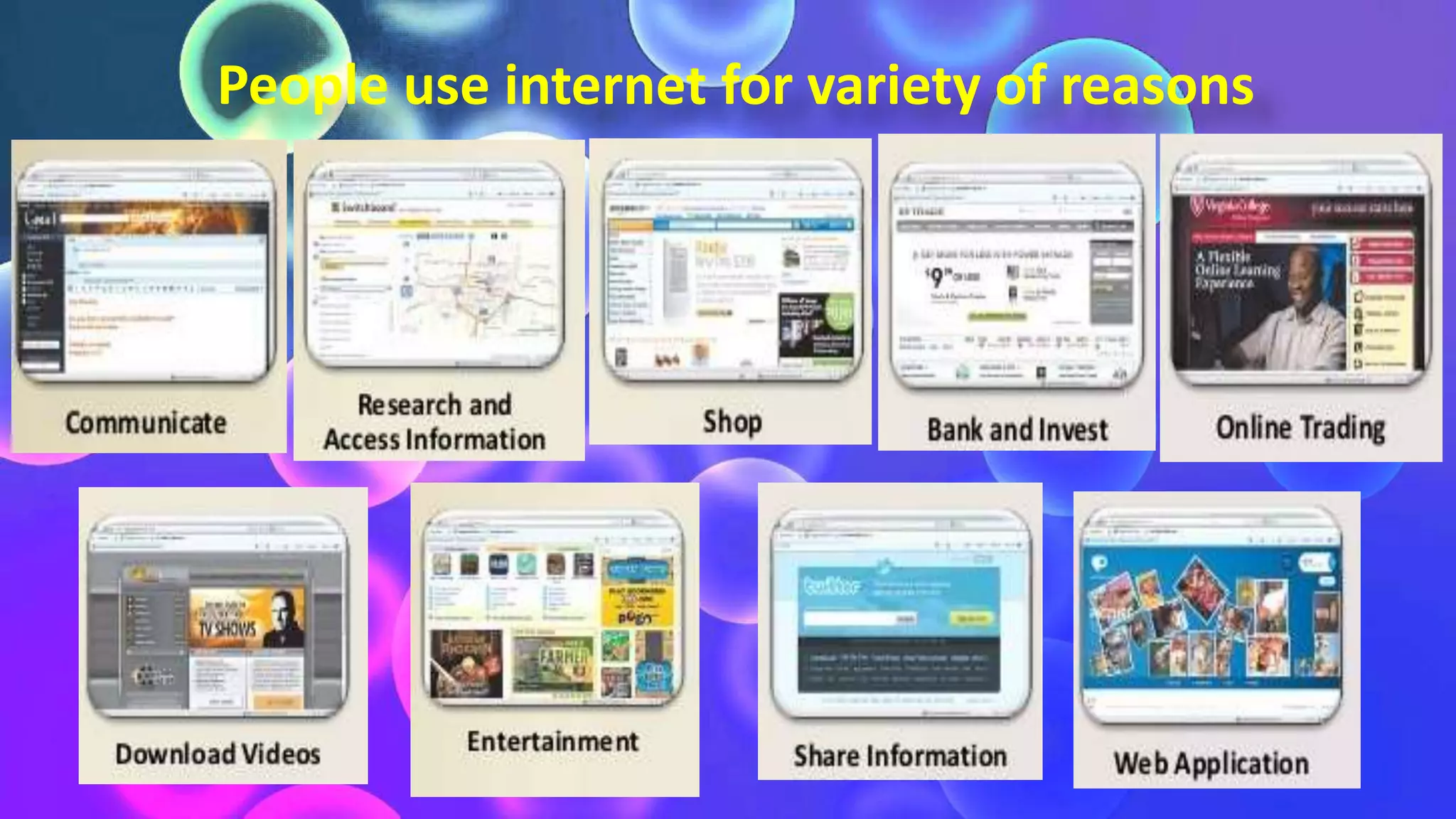 People use internet for variety of reasons
 