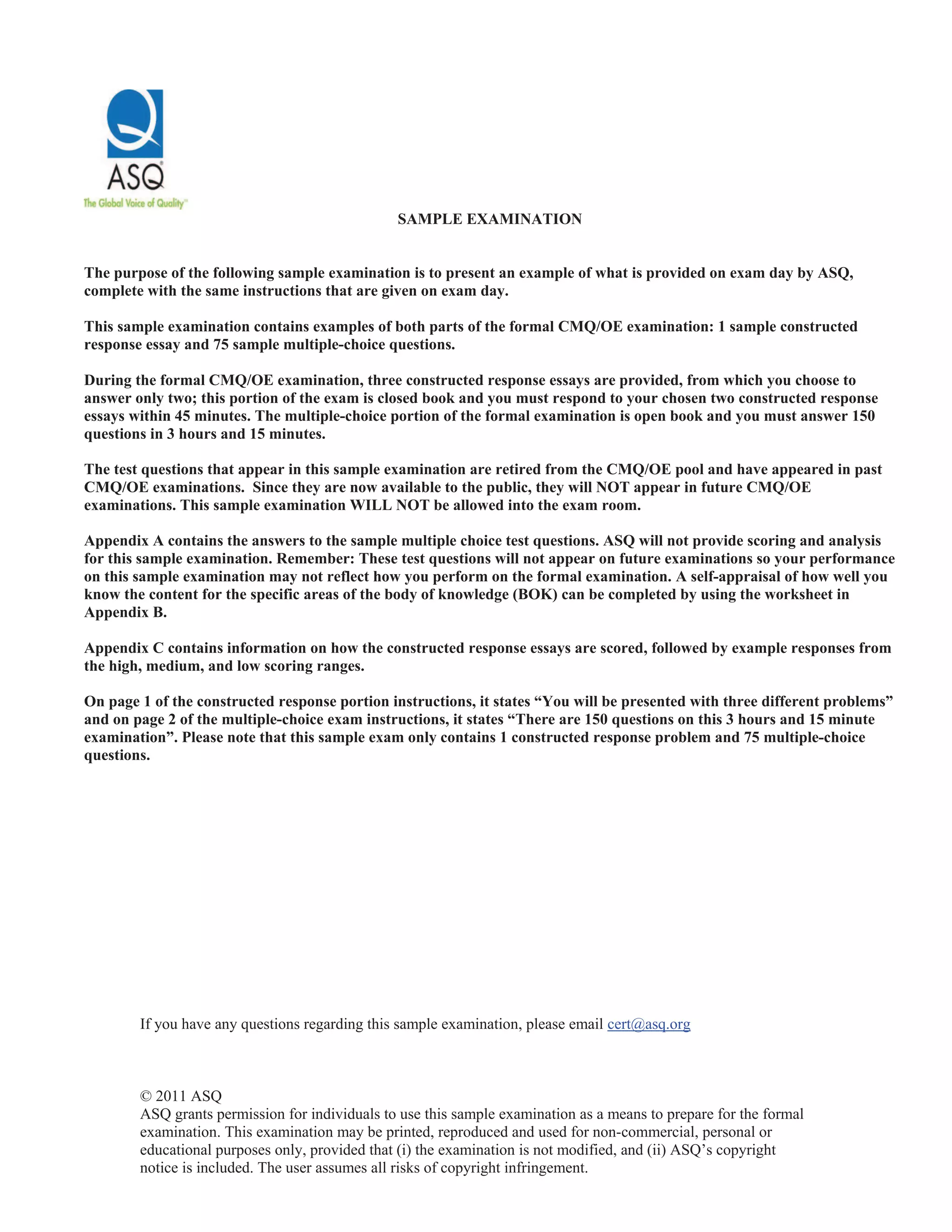 Cmqoe sample-exam | PDF