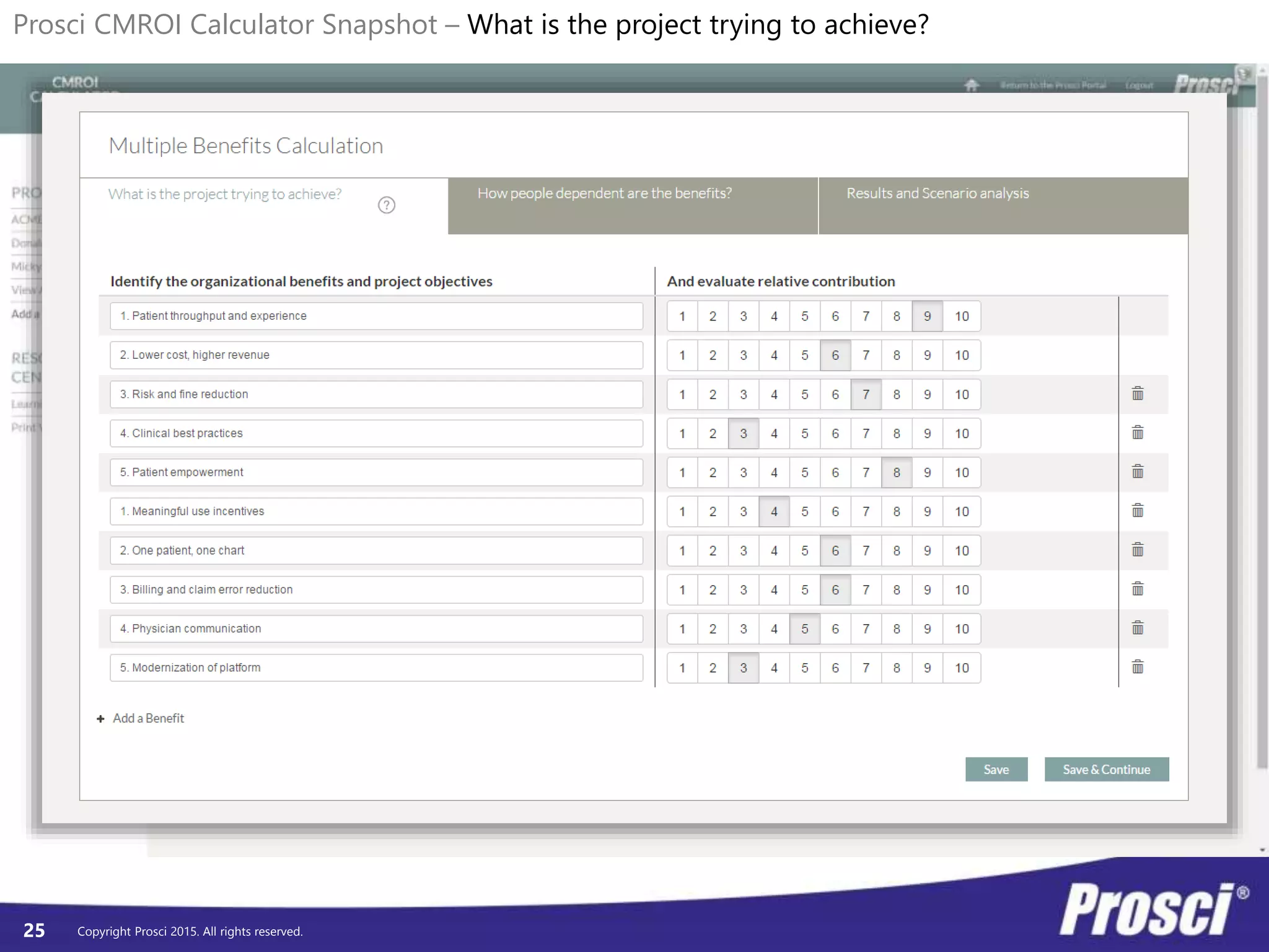 Copyright Prosci 2015. All rights reserved.
Screenshot
25
Prosci CMROI Calculator Snapshot – What is the project trying to achieve?
 