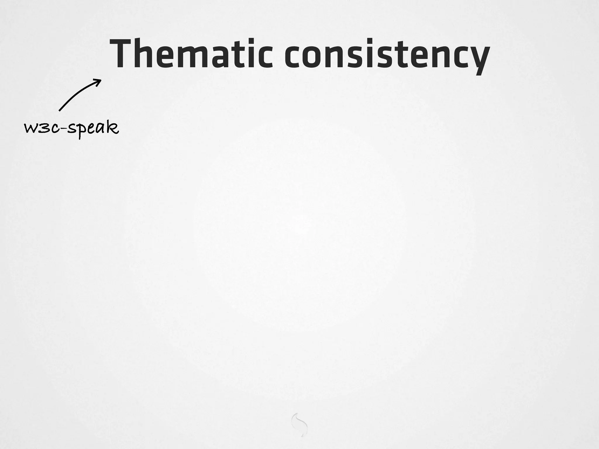Thematic consistency
w3c-speak
 