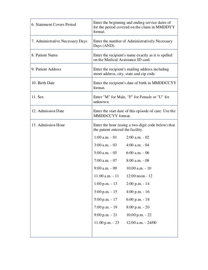 CMS 1450 (UB04) Instructions