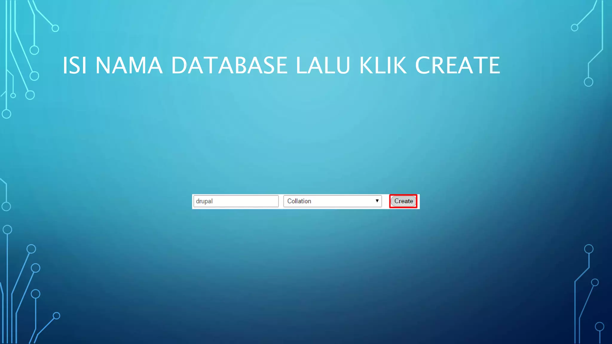 ISI NAMA DATABASE LALU KLIK CREATE
 