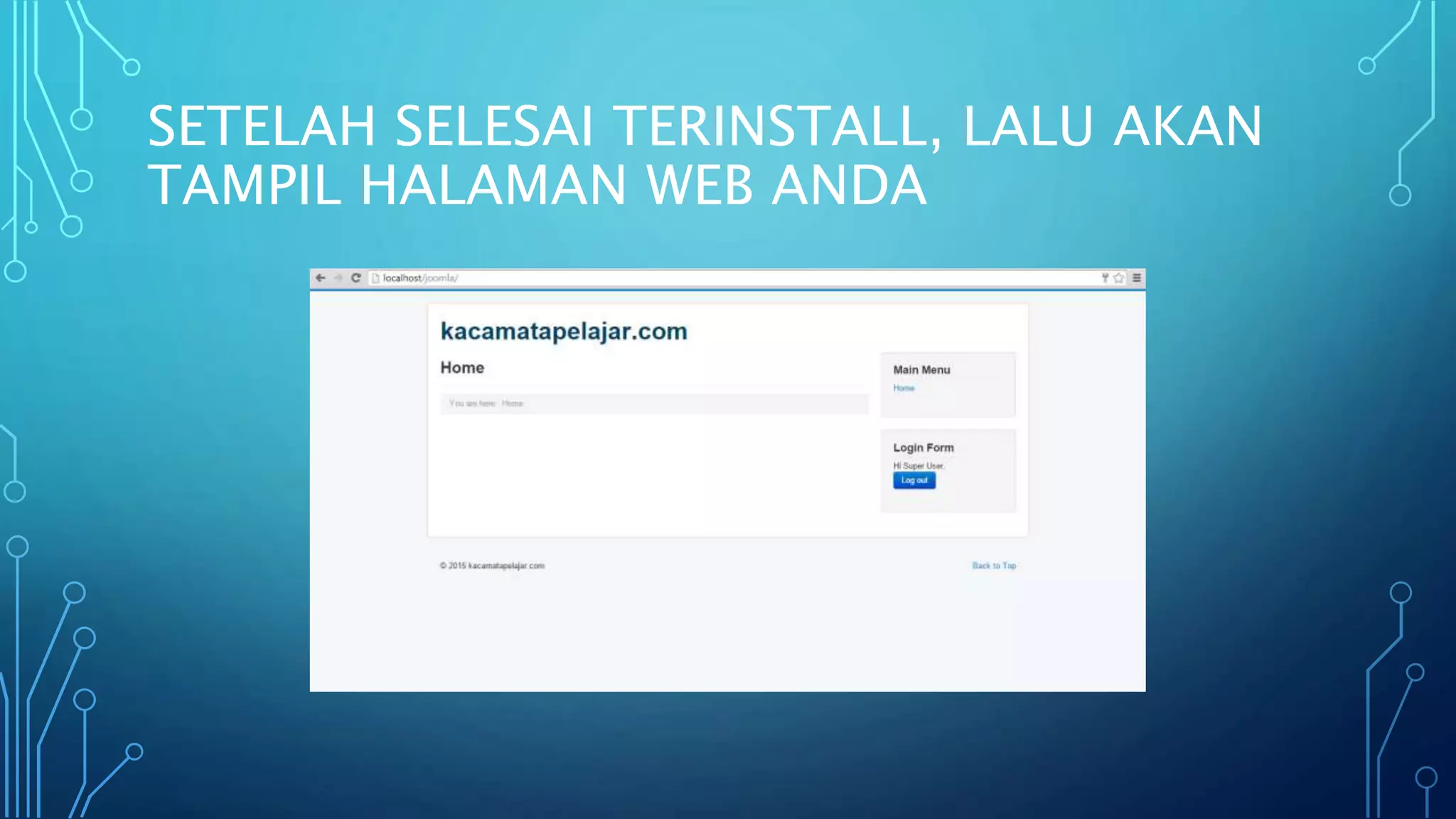 SETELAH SELESAI TERINSTALL, LALU AKAN
TAMPIL HALAMAN WEB ANDA
 