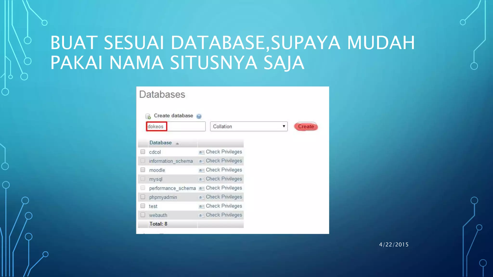 BUAT SESUAI DATABASE,SUPAYA MUDAH
PAKAI NAMA SITUSNYA SAJA
4/22/2015
 