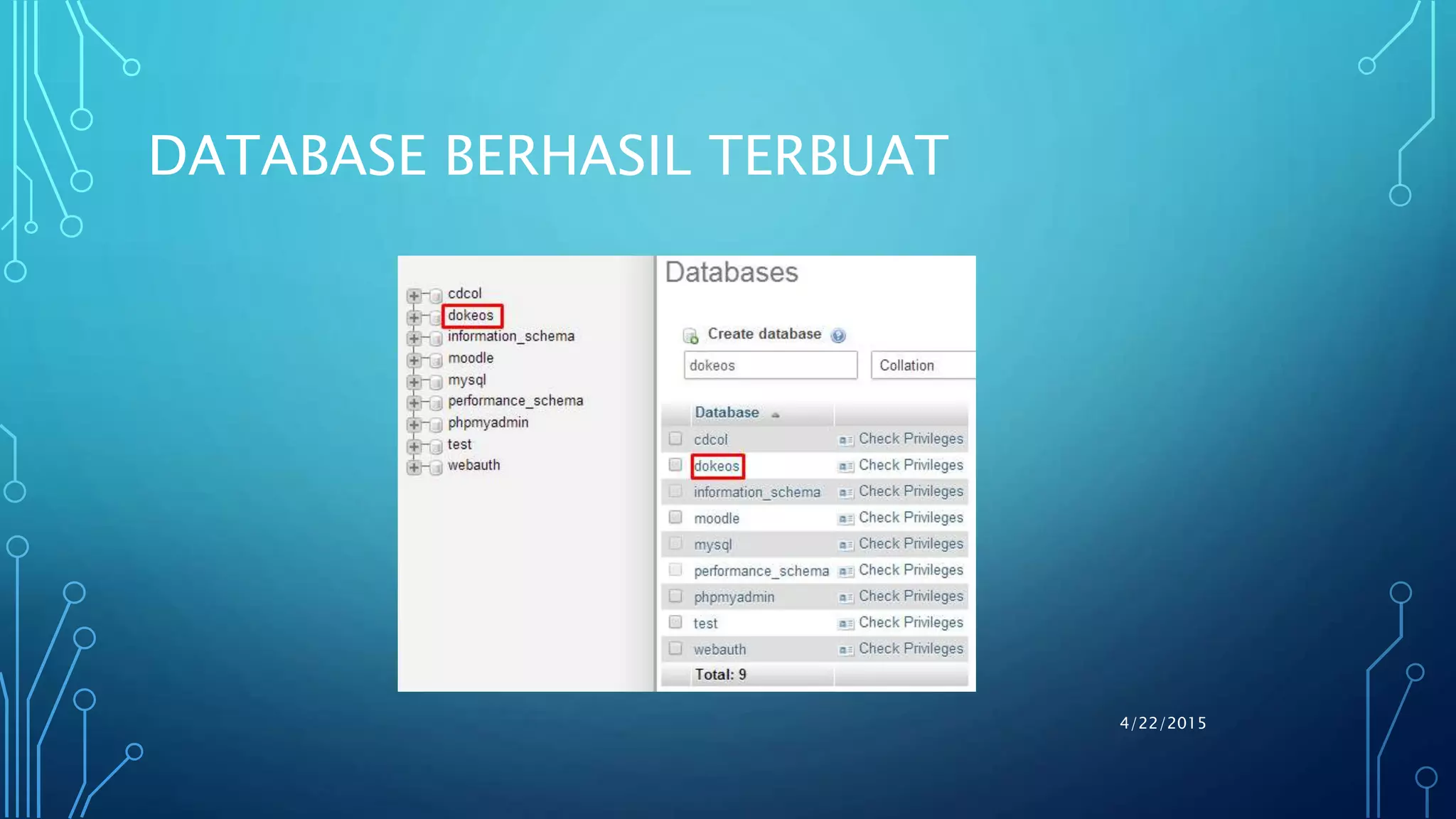 DATABASE BERHASIL TERBUAT
4/22/2015
 