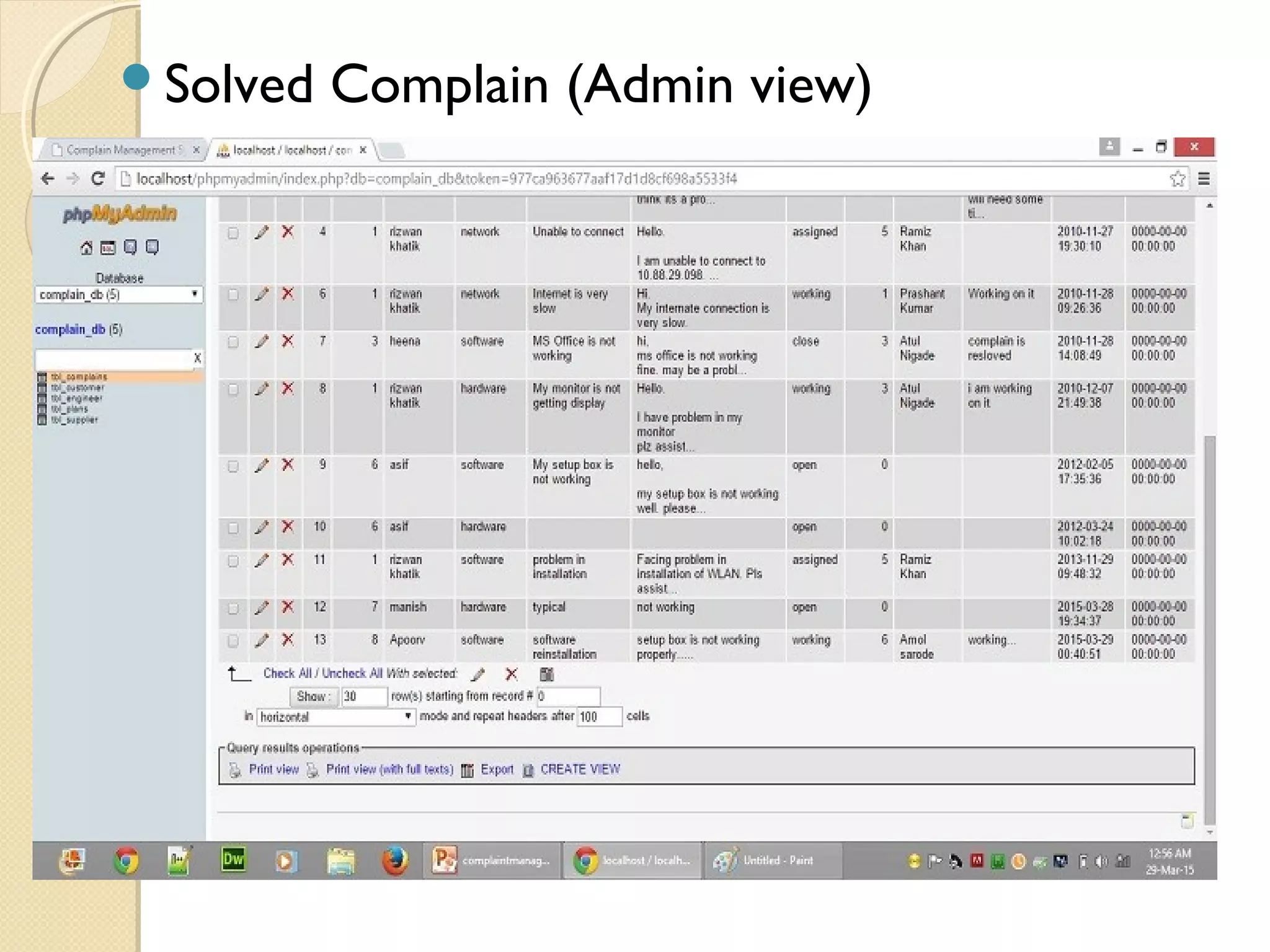 Solved Complain (Admin view)
 