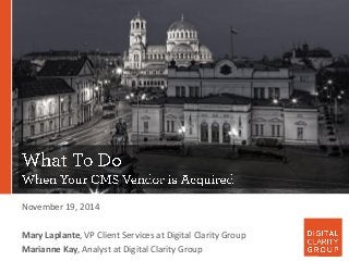 November 19, 2014 
Mary Laplante, VP Client Services at Digital Clarity Group 
Marianne Kay, Analyst at Digital Clarity Group  