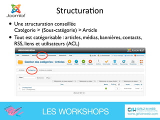 StructuraEon
• Une structuration conseillée
  Catégorie > (Sous-catégorie) > Article
• Tout est catégorisable : articles, médias, bannières, contacts,
  RSS, liens et utilisateurs (ACL)
 