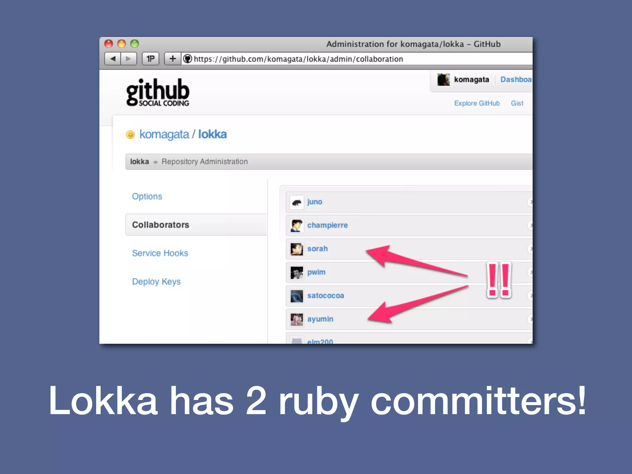 Lokka has 2 ruby committers!
 