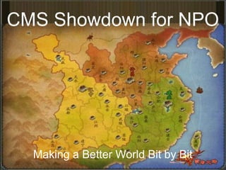 CMS Showdown for NPO
Making a Better World Bit by Bit
 