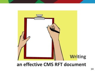 Writing
an effective CMS RFT document
14
Confidential
 