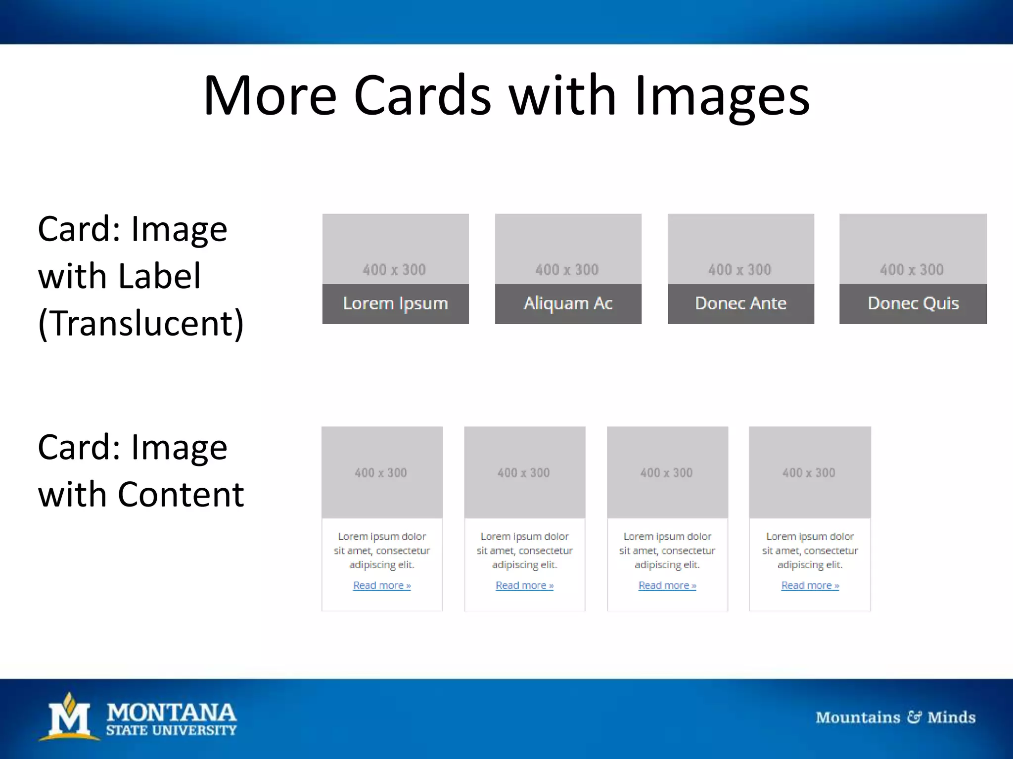 More Cards with Images
Card: Image
with Label
(Translucent)
Card: Image
with Content
 